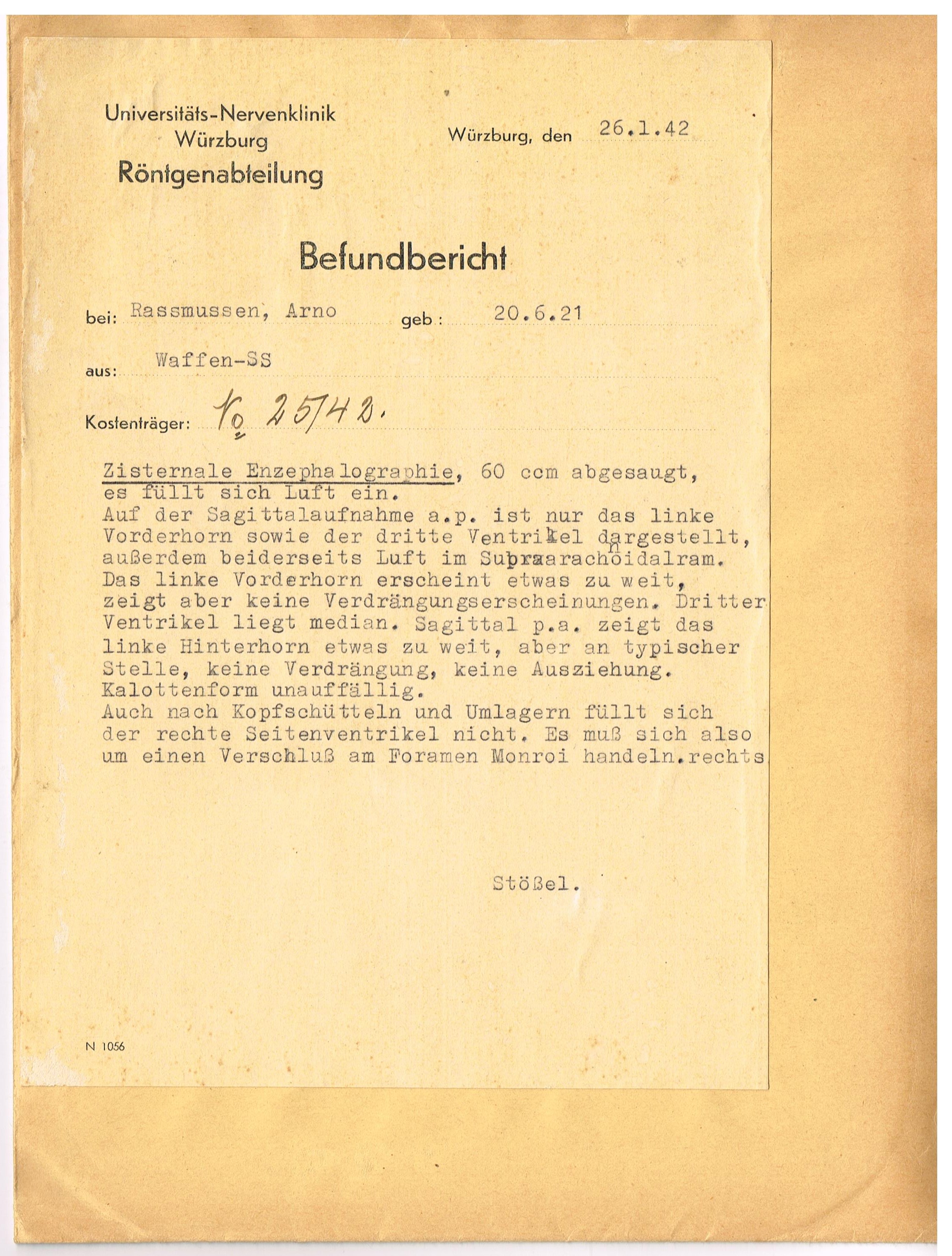 Photo X-ray pictures Waffen-SS - Rasmussen Arno - 26.01.42